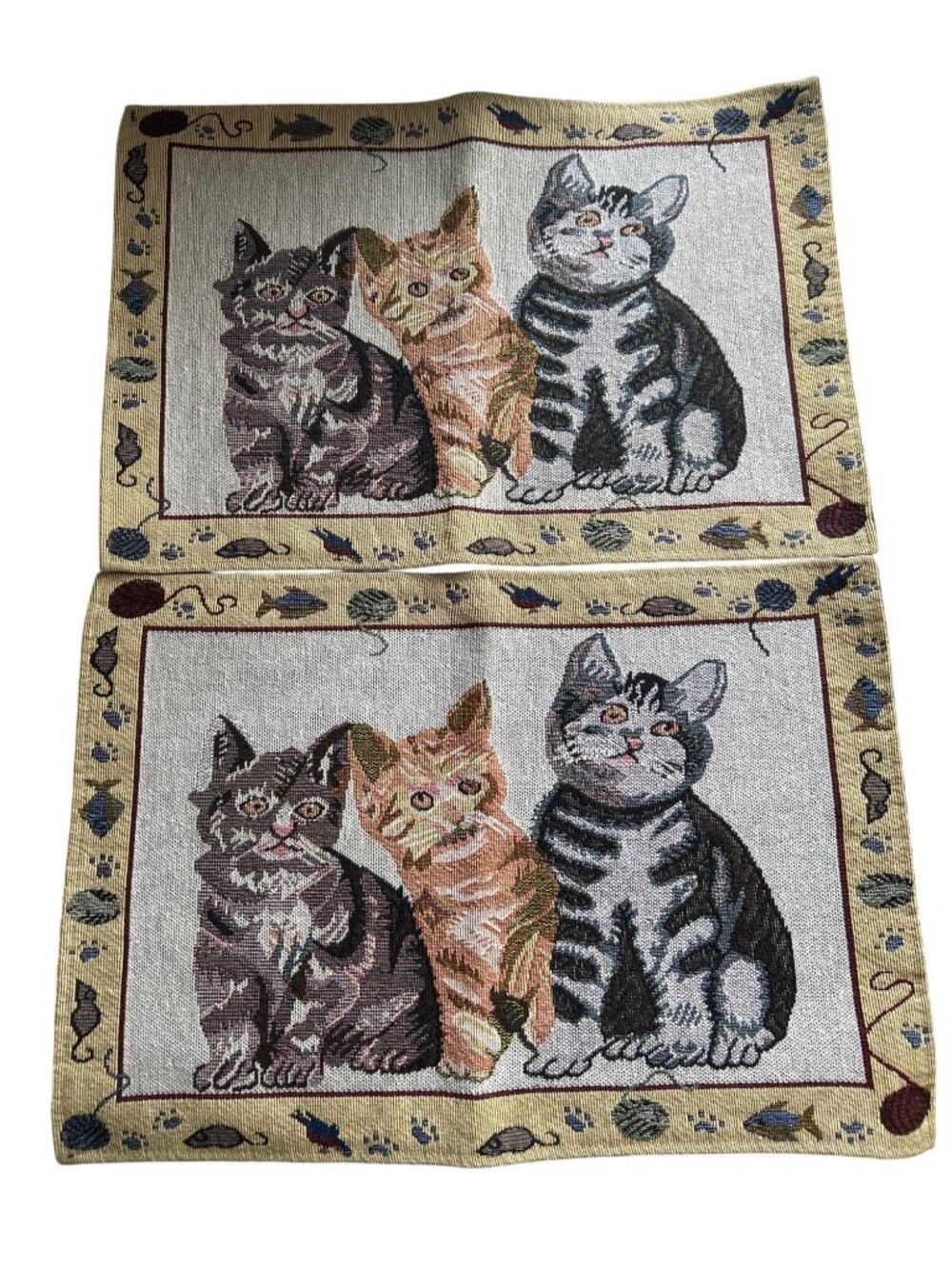 Cat-Themed Woven Placemats Tapestry  Set Of 2 12"x18" Perfect For Cat Lovers